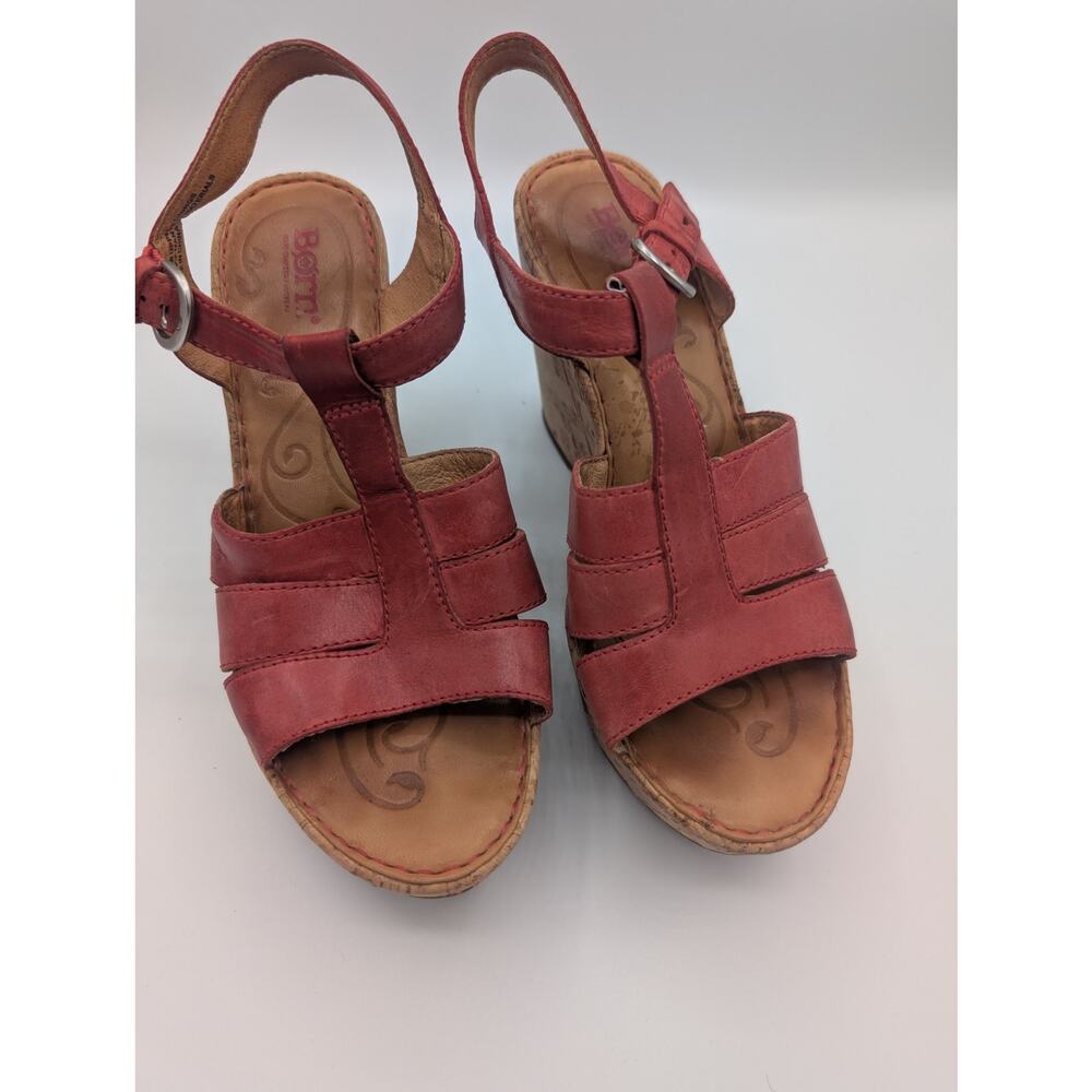 Born Nicolina Wedge Sandals coral 8M Leather $89